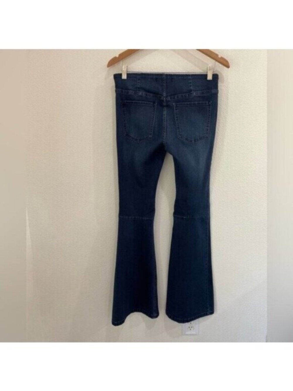 Free People Flare Boho Jeans Pull On Western Mod Dark Wash Stretch Low Rise - Picture 8 of 9